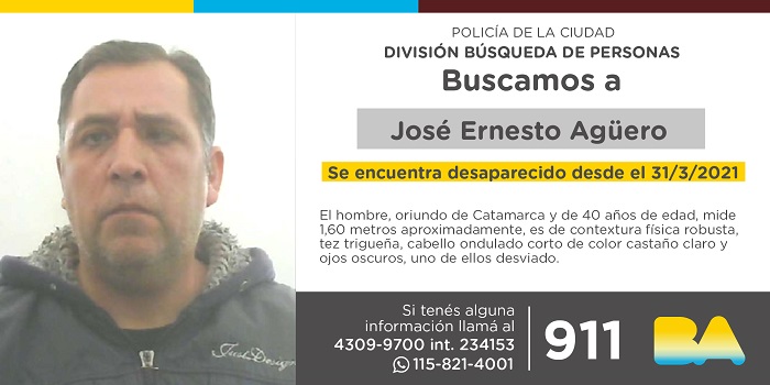 La Policía de la Ciudad solicita colaboración en la búsqueda de José Ernesto Agüero
