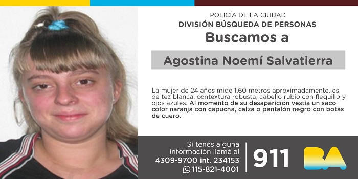 La Policía de la Ciudad solicita colaboración en la búsqueda de Agostina Noemí Salvatierra