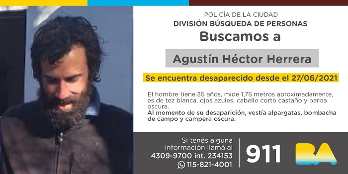 La Policía de la Ciudad solicita colaboración en la búsqueda de Agustín Héctor Herrera