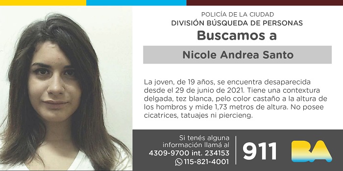 La Policía de la Ciudad solicita colaboración en la búsqueda de Nicole Andrea Santo
