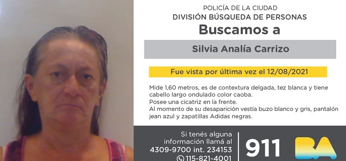 La Policía de la Ciudad solicita colaboración en la búsqueda de Silvia Analía Carrizo