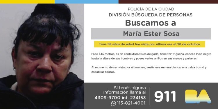 La Policía de la Ciudad solicita colaboración en la búsqueda de María Ester Sosa