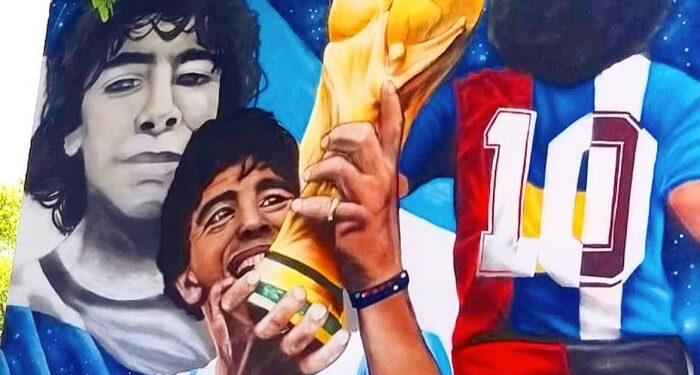 Inauguran mural de Maradona en el Polideportivo Parque Patricios, a un año de su muerte