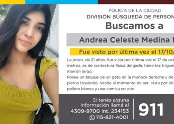 La Policía de la Ciudad solicita colaboración en la búsqueda de Andrea Celeste Medina Lima