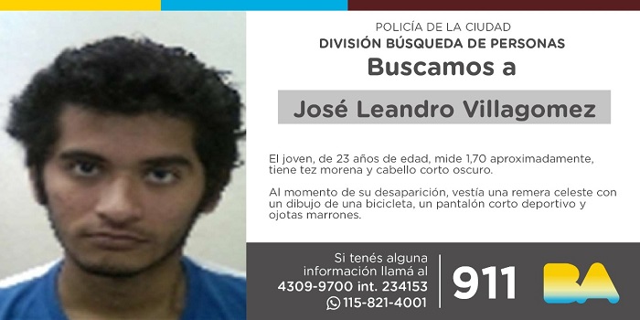 La Policía de la Ciudad solicita colaboración en la búsqueda de José Leandro Villagomez