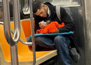 Un hombre ayuda a un gatito abandonado en un tren