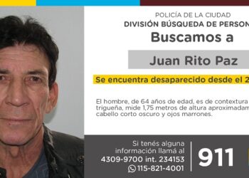 La Policía de la Ciudad solicita colaboración en la búsqueda de Juan Rito Paz