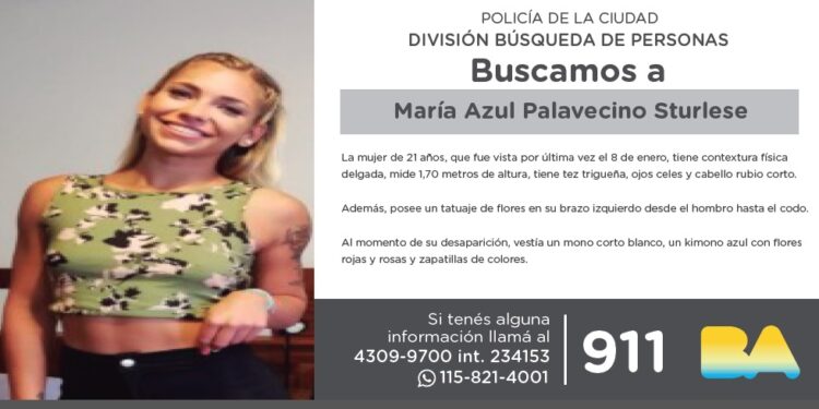 La Policía de la Ciudad solicita colaboración en la búsqueda de María Azul Palavecino Sturlese