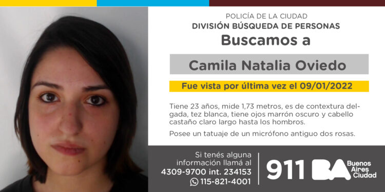 La Policía de la Ciudad solicita colaboración en la búsqueda de Camila Natalia Oviedo