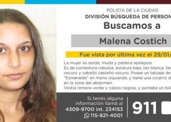 La Policía de la Ciudad solicita colaboración en la búsqueda de Malena Costich