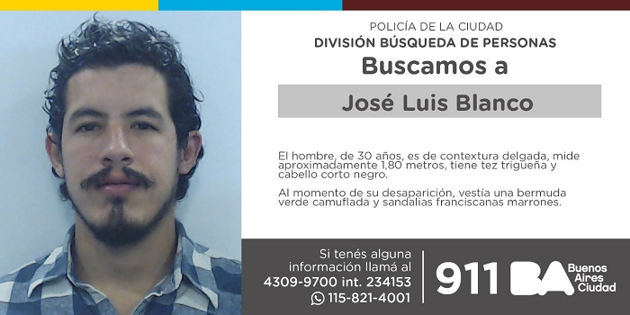 La Policía de la Ciudad solicita colaboración en la búsqueda de José Luis Blanco