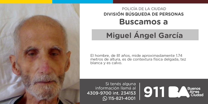 La Policía de la Ciudad solicita colaboración en la búsqueda de Miguel Ángel García