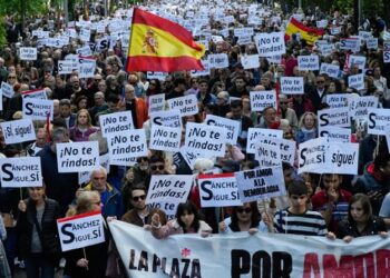 Miles de personas apoyan a Pedro Sánchez ante el Congreso en una marcha sin siglas políticas