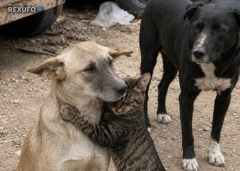 El gesto conmovedor del gatito que se abrazó a su amigo perro